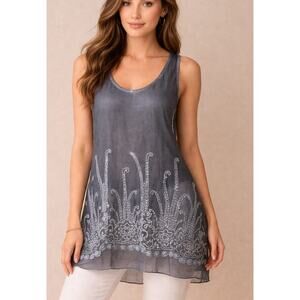 Soft Surroundings “Silk Romance” Grey Sequin Tunic Top Women Size XL Petite EUC